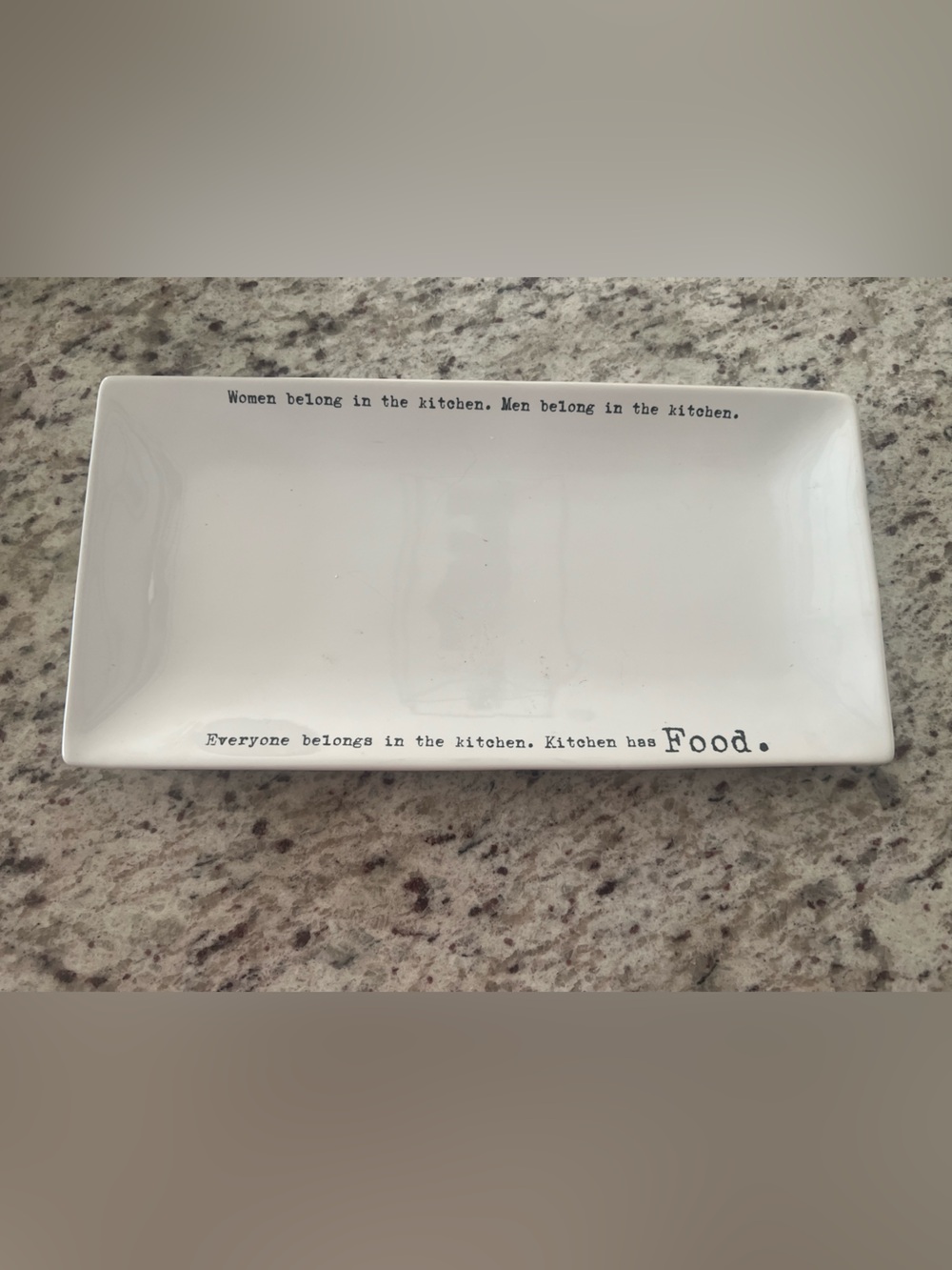 White Ceramic Serving Platter with Black Typographic Quote